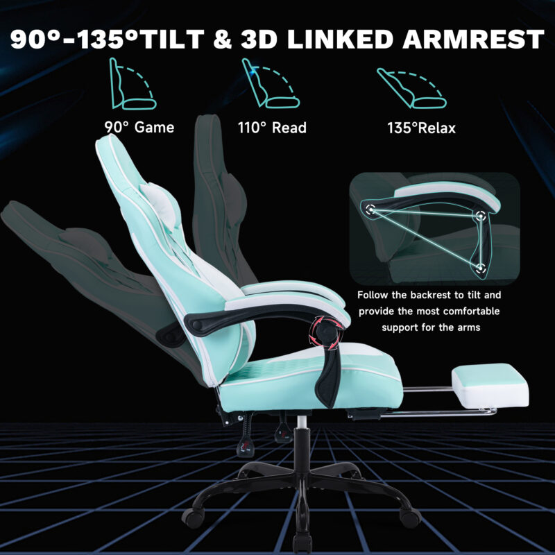 Ergonomic Video Gamer Chairs,Computer Gaming Chairs with Massage Lumbar Support and footrest,Racing Style Computer Chair Adjustable Headrest for Adults,Pink White - Image 15