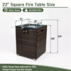 22" Propane Gas Fire Pit Table, 50000 BTU Square Steel Fire Pit with Beautiful Wicker Base for Outside Patio Deck Garden Backyard-Dark Brown - Image 4