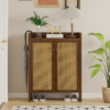 42.5" Tall Rattan Shoe Cabinet with Doors, 6-Tier Shoe Storage Cabinet with Adjustable Shelves, Wooden Freestanding Shoe Organizer Shoe Cabinet for Entryway,Hallway,Living Room - Image 13