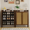 42.5" Tall Rattan Shoe Cabinet with Doors, 6-Tier Shoe Storage Cabinet with Adjustable Shelves, Wooden Freestanding Shoe Organizer Shoe Cabinet for Entryway,Hallway,Living Room - Image 12