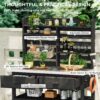 K&K 64.9"H Outdoor Potting Bench Table with Lockable Wheels, Solid Wood Outdoor Kitchen Island with Upper Hutch, Stainless Steel Top, Towel Rack ,Outdoor Storage for Grilling, Lawn Garden -Grey Blue - Image 33