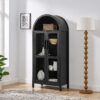 A high arched storage cabinet with a lamp, a modern retro-style wooden storage cabinet with adjustable glass partitions, suitable for use as a multi-functional cabinet in kitchens-Black - Image 3