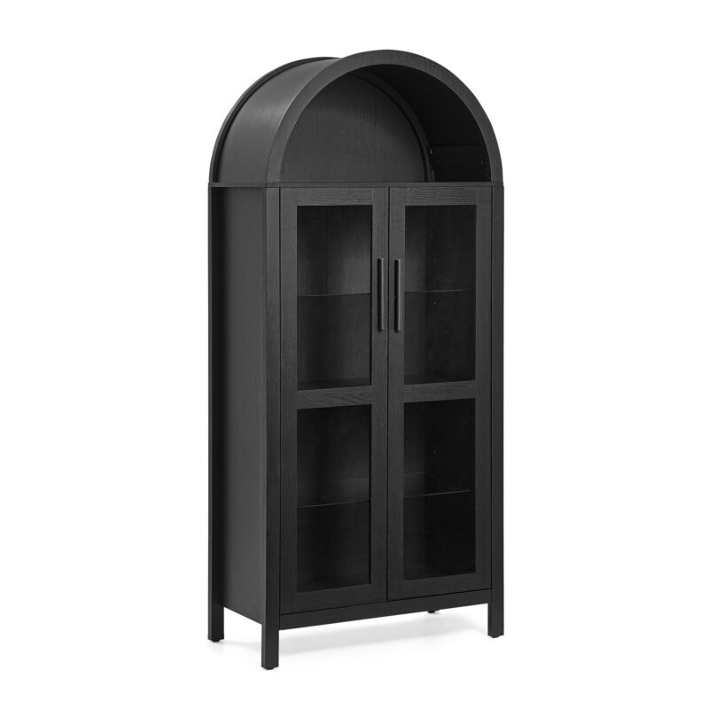 A high arched storage cabinet with a lamp, a modern retro-style wooden storage cabinet with adjustable glass partitions, suitable for use as a multi-functional cabinet in kitchens-Black - Image 5