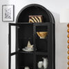 A high arched storage cabinet with a lamp, a modern retro-style wooden storage cabinet with adjustable glass partitions, suitable for use as a multi-functional cabinet in kitchens-Black - Image 4