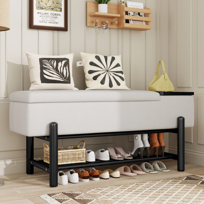 TREXM Farmhouse Upholstered Storage Bench with Hidden Compartment, Modern Entryway Bench for Living Room, Entryway, and Hallways - Image 13