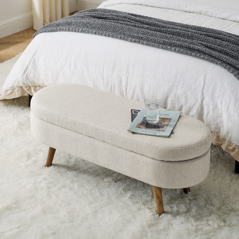 Ottoman Oval Storage Bench,Rubber Wood Legs, Beige(43.5"x16"x16") - Image 14