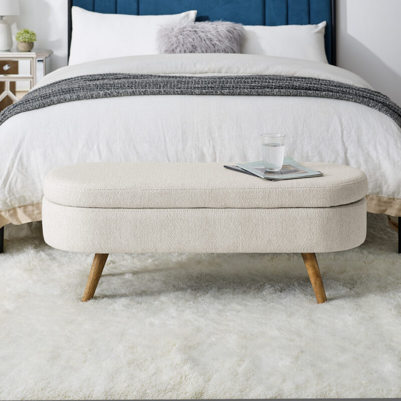Ottoman Oval Storage Bench,Rubber Wood Legs, Beige(43.5"x16"x16") - Image 13