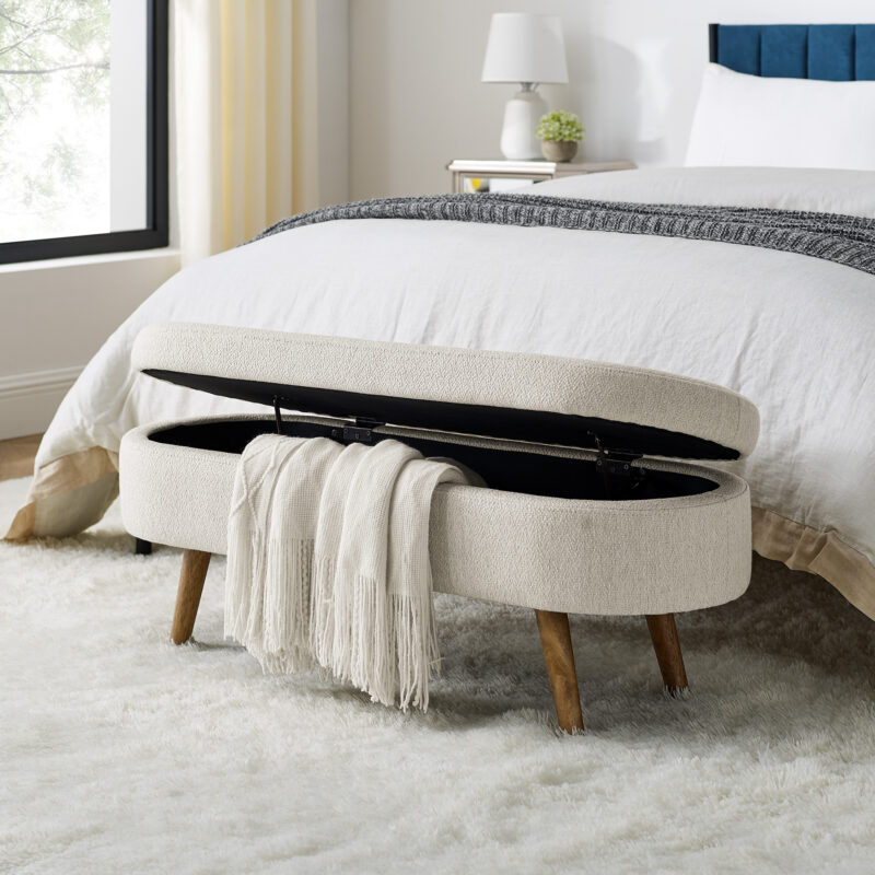 Ottoman Oval Storage Bench,Rubber Wood Legs, Beige(43.5"x16"x16") - Image 12