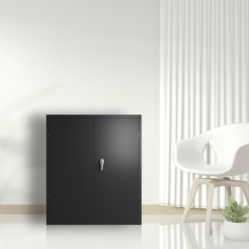 Metal Storage Cabinet with 2 Doors and 2 Shelves, Lockable Steel Storage Cabinet for Office, Garage, Warehouse - Image 3