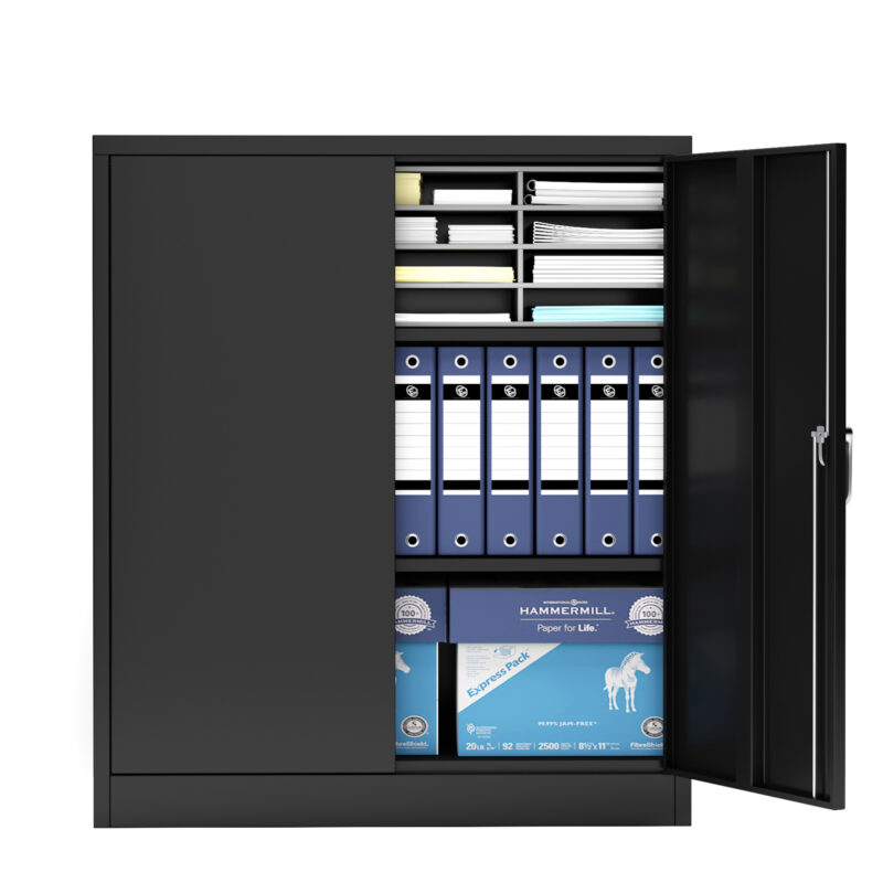 Metal Storage Cabinet with 2 Doors and 2 Shelves, Lockable Steel Storage Cabinet for Office, Garage, Warehouse - Image 4