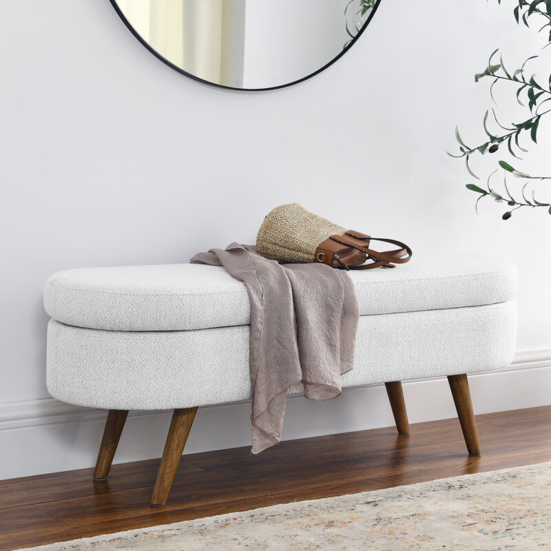 Ottoman Oval Storage Bench,Rubber Wood Legs, Beige(43.5"x16"x16") - Image 4