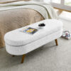 Ottoman Oval Storage Bench,Rubber Wood Legs, Beige(43.5"x16"x16") - Image 2