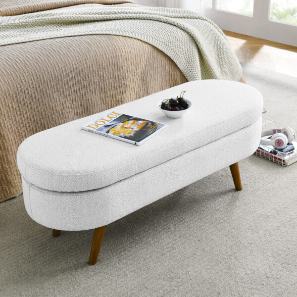 Ottoman Oval Storage Bench,Rubber Wood Legs, Beige(43.5"x16"x16")