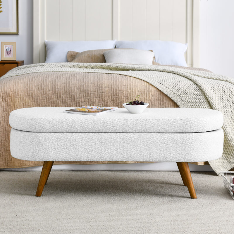 Ottoman Oval Storage Bench,Rubber Wood Legs, Beige(43.5"x16"x16") - Image 6