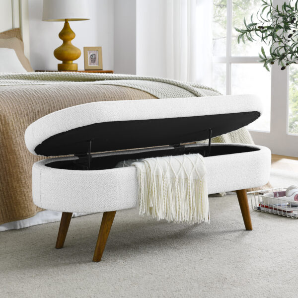 Ottoman Oval Storage Bench,Rubber Wood Legs, Beige(43.5"x16"x16")