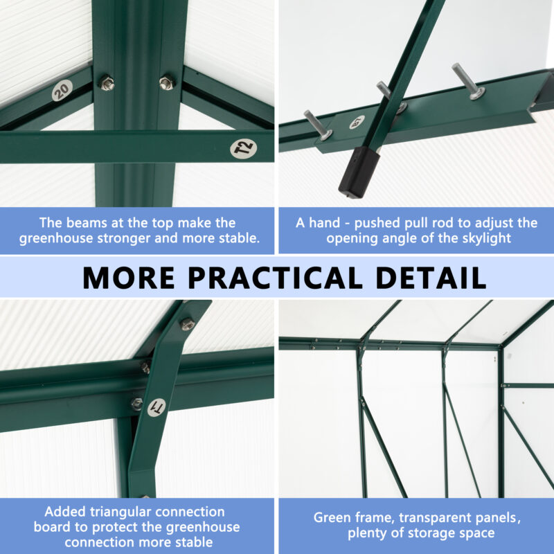6x8 FT Polycarbonate Greenhouse Raised Base and Anchor Aluminum Heavy Duty Walk-in Greenhouses for Outdoor Backyard in All Season - Image 12