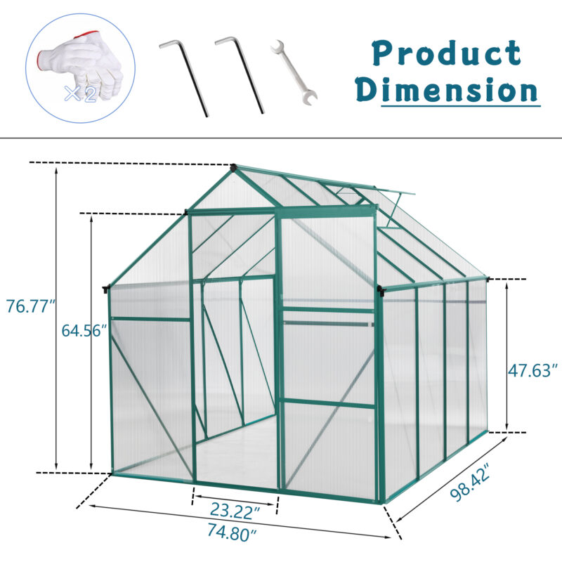 6x8 FT Polycarbonate Greenhouse Raised Base and Anchor Aluminum Heavy Duty Walk-in Greenhouses for Outdoor Backyard in All Season - Image 18