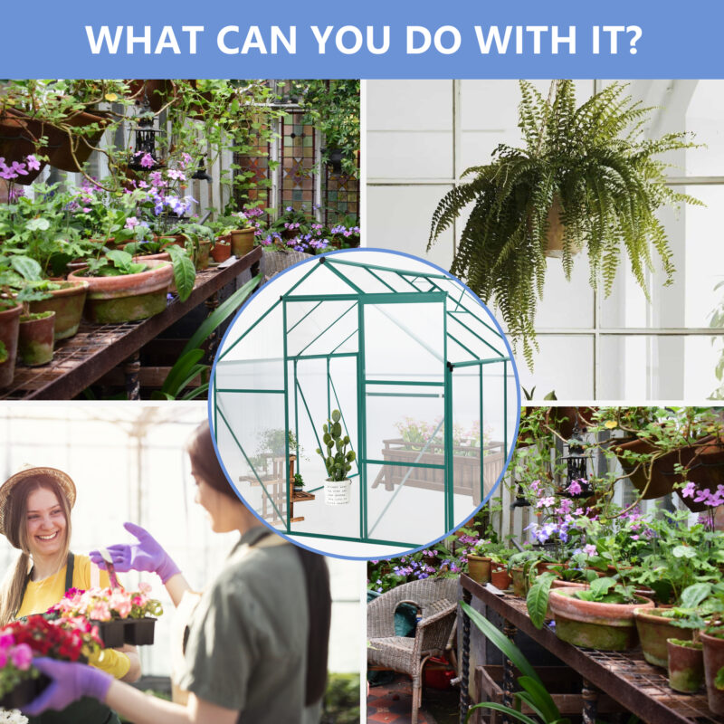 6x8 FT Polycarbonate Greenhouse Raised Base and Anchor Aluminum Heavy Duty Walk-in Greenhouses for Outdoor Backyard in All Season - Image 14