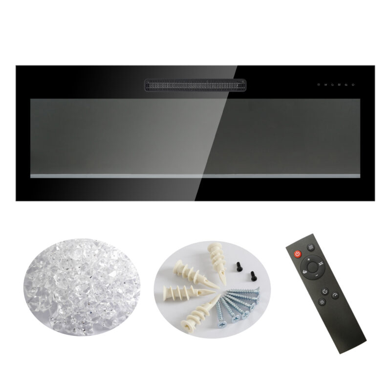 42 inch recessed ultra thin tempered glass front wall mounted electric fireplace with remote and multi color flame & emberbed, LED light heater - Image 9