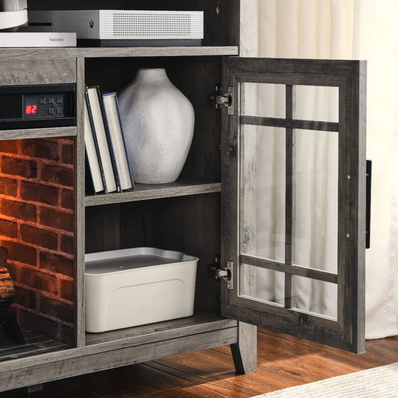 55 inch TV Media Stand with Electric Fireplace KD Inserts Heater,Gray Wash Color - Image 5