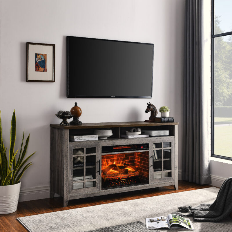 55 inch TV Media Stand with Electric Fireplace KD Inserts Heater,Gray Wash Color - Image 7