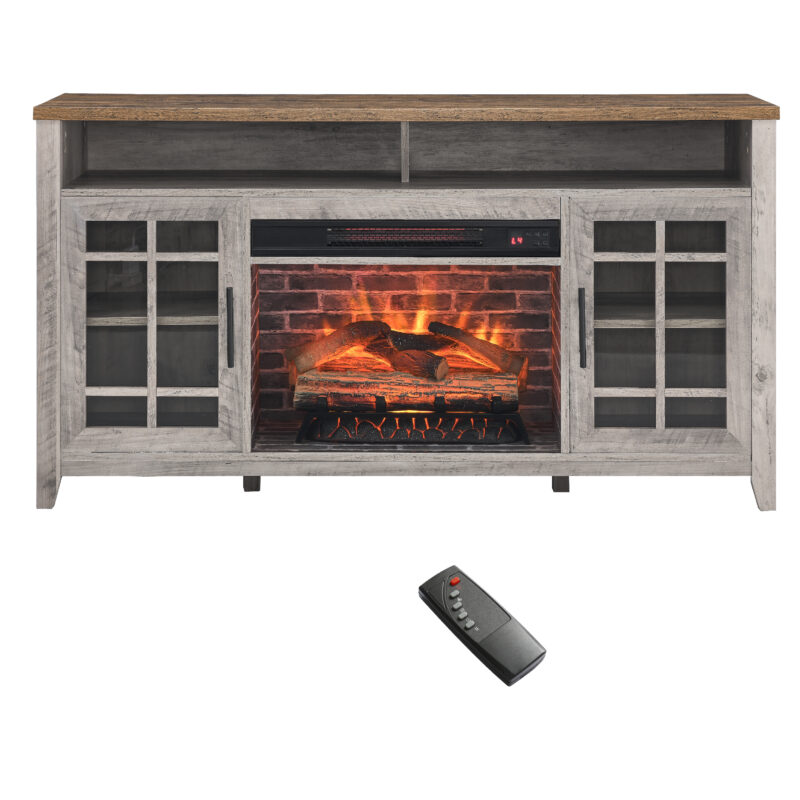 55 inch TV Media Stand with Electric Fireplace KD Inserts Heater,Gray Wash Color - Image 8