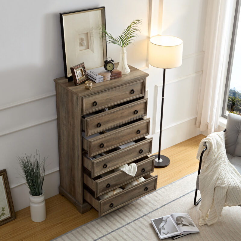 Modern 6 Drawer Dresser, Dressers for Bedroom, Tall Chest of Drawers Closet Organizers & Storage Clothes - Easy Pull Handle, Textured Borders Living Room, Hallway,L 29.53''*W15.75''*H48.03''White - Image 7