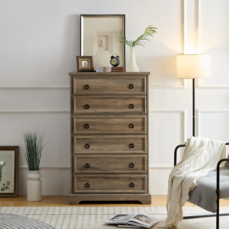 Modern 6 Drawer Dresser, Dressers for Bedroom, Tall Chest of Drawers Closet Organizers & Storage Clothes - Easy Pull Handle, Textured Borders Living Room, Hallway,L 29.53''*W15.75''*H48.03''White - Image 8