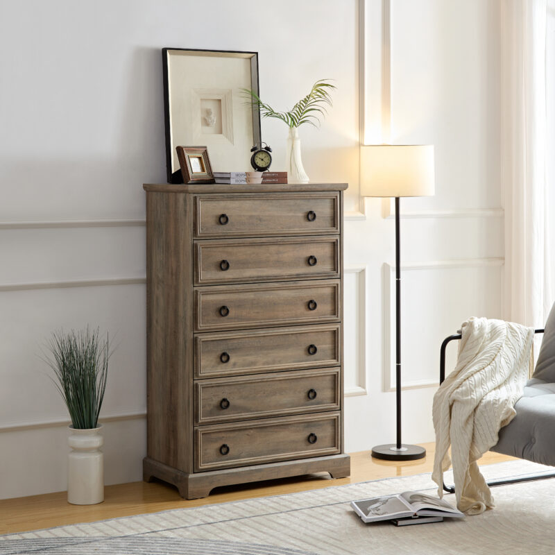 Modern 6 Drawer Dresser, Dressers for Bedroom, Tall Chest of Drawers Closet Organizers & Storage Clothes - Easy Pull Handle, Textured Borders Living Room, Hallway,L 29.53''*W15.75''*H48.03''White - Image 9