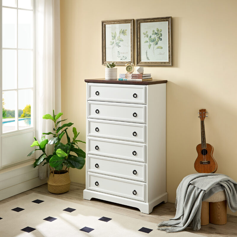 Modern 6 Drawer Dresser, Dressers for Bedroom, Tall Chest of Drawers Closet Organizers & Storage Clothes - Easy Pull Handle, Textured Borders Living Room, Hallway,L 29.53''*W15.75''*H48.03''White - Image 2