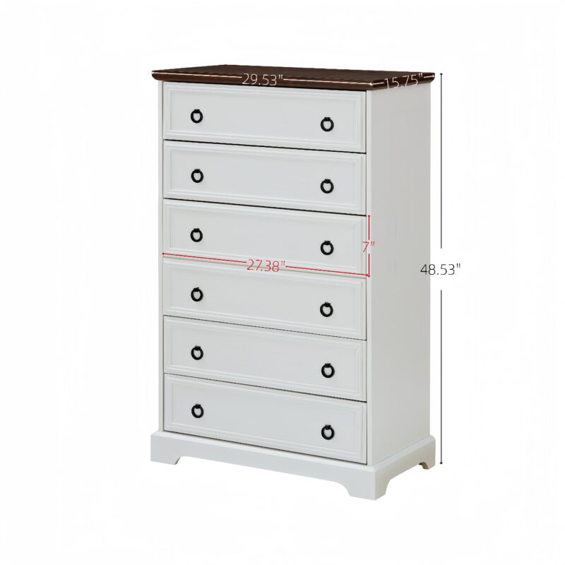 Modern 6 Drawer Dresser, Dressers for Bedroom, Tall Chest of Drawers Closet Organizers & Storage Clothes - Easy Pull Handle, Textured Borders Living Room, Hallway,L 29.53''*W15.75''*H48.03''White - Image 5