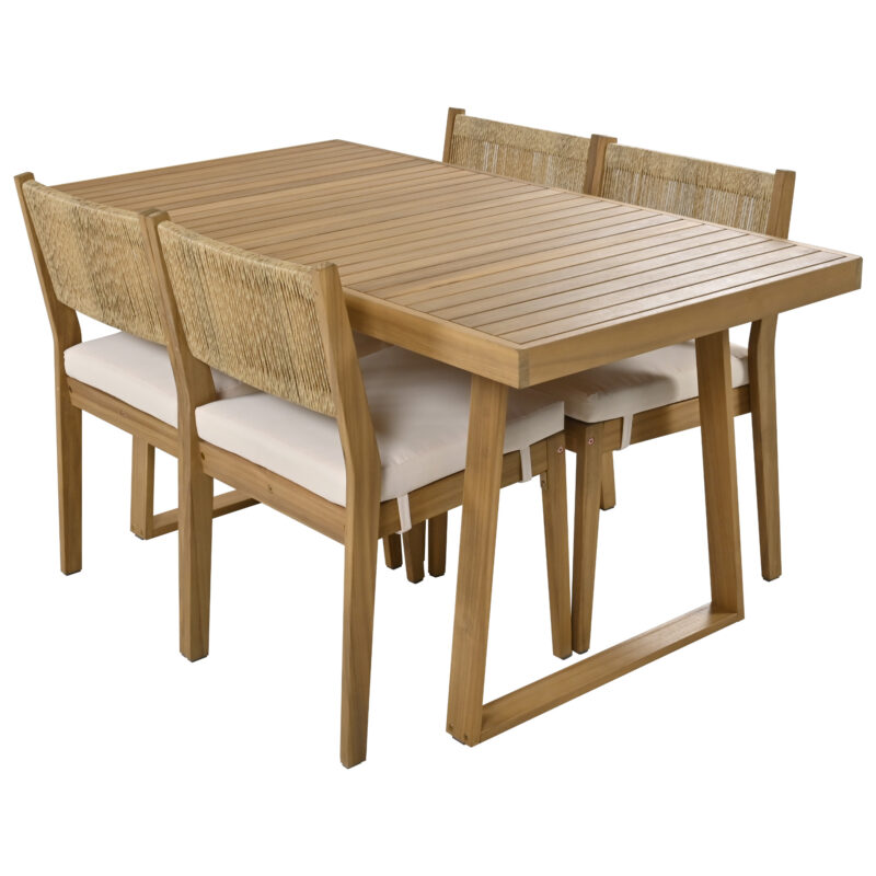 U_Style Multi-person Outdoor Acacia Wood Dining Table and Chair Set, Thick Cushions, Suitable for Balcony, Vourtyard, and Garden - Image 8