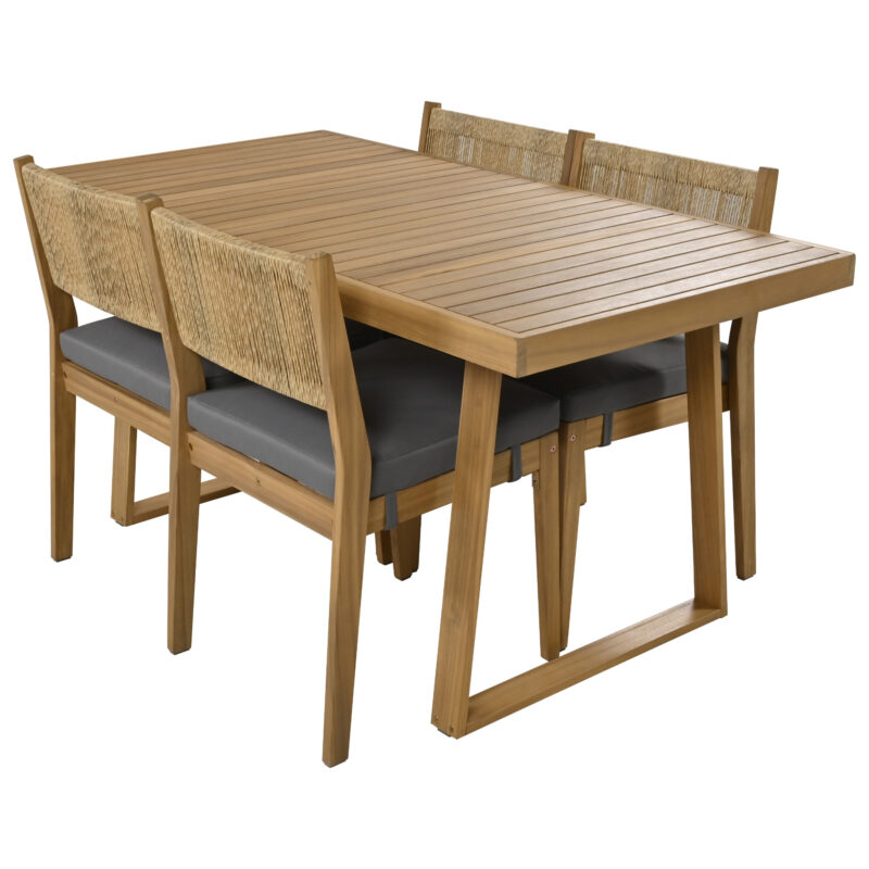 U_Style Multi-person Outdoor Acacia Wood Dining Table and Chair Set, Thick Cushions, Suitable for Balcony, Vourtyard, and Garden - Image 12