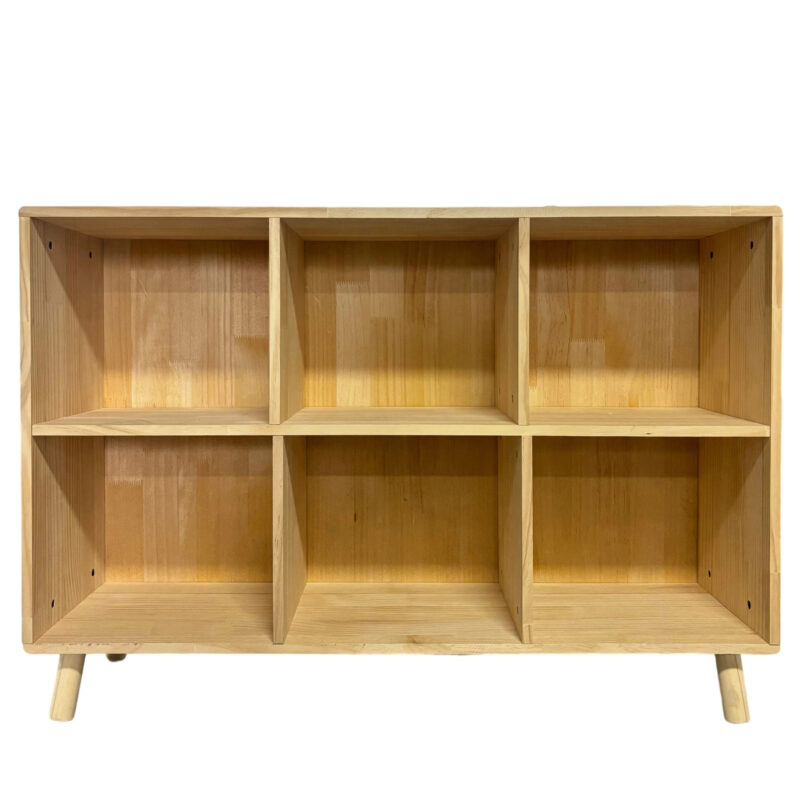 6 Cube Wooden Storage Shelf, Freestanding Open Bookcase with Legs, Natural Solid Wood Cubby Organizer for Living Room, Bedroom, Office, Entryway - Image 9