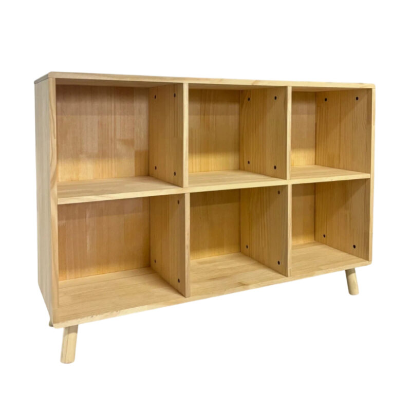 6 Cube Wooden Storage Shelf, Freestanding Open Bookcase with Legs, Natural Solid Wood Cubby Organizer for Living Room, Bedroom, Office, Entryway - Image 10