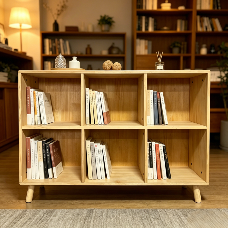 6 Cube Wooden Storage Shelf, Freestanding Open Bookcase with Legs, Natural Solid Wood Cubby Organizer for Living Room, Bedroom, Office, Entryway - Image 5
