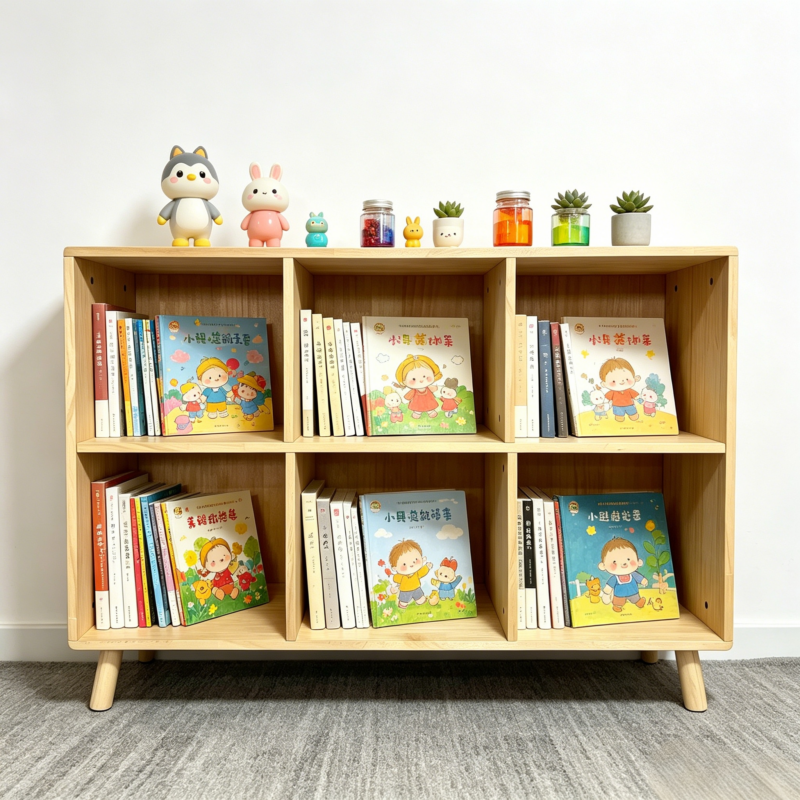 6 Cube Wooden Storage Shelf, Freestanding Open Bookcase with Legs, Natural Solid Wood Cubby Organizer for Living Room, Bedroom, Office, Entryway - Image 8