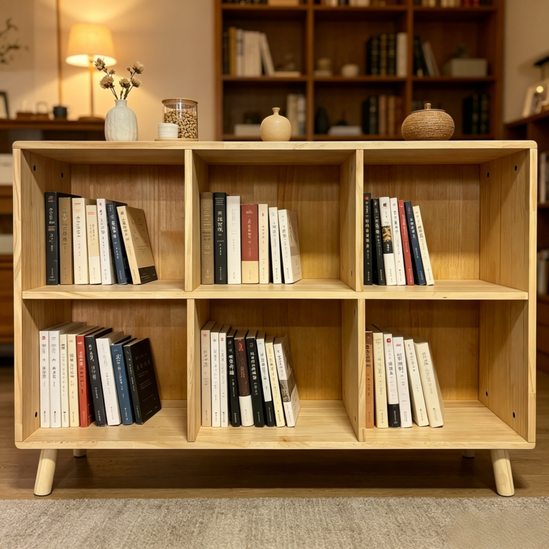 6 Cube Wooden Storage Shelf, Freestanding Open Bookcase with Legs, Natural Solid Wood Cubby Organizer for Living Room, Bedroom, Office, Entryway - Image 4