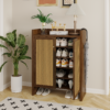 42.5" Tall Rattan Shoe Cabinet with Doors, 6-Tier Shoe Storage Cabinet with Adjustable Shelves, Wooden Freestanding Shoe Organizer Shoe Cabinet for Entryway,Hallway,Living Room - Image 11