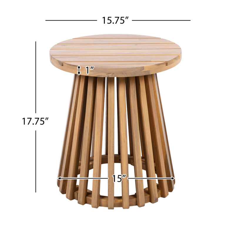 Outdoor Acacia Wood Patio Side Table, Round Coffee Table for Backyard, Lawn, Balcony,Grey Finish - Image 6