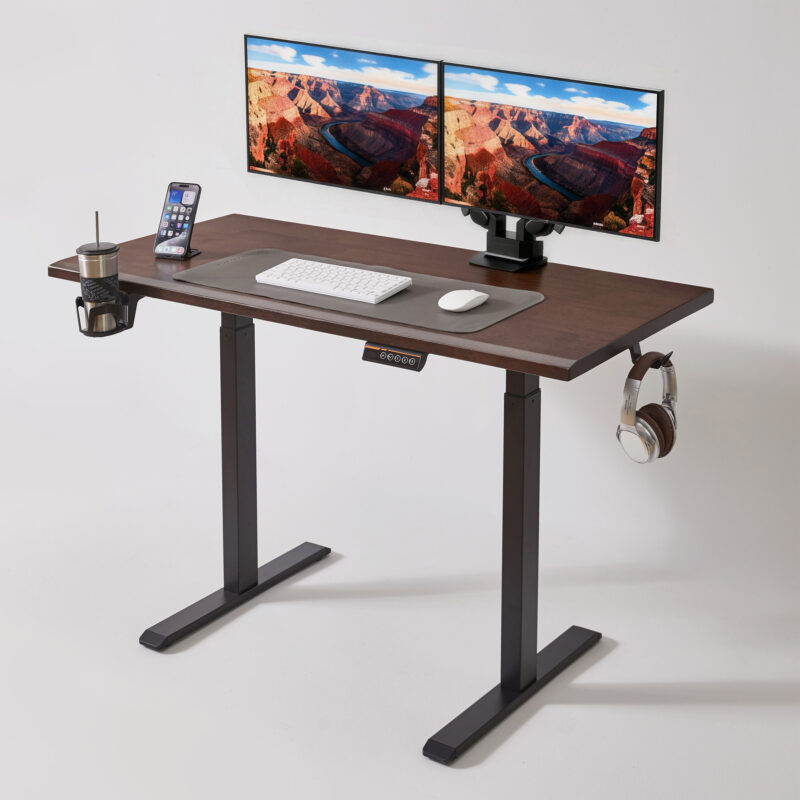 Solid Rubberwood Electric Standing Desk, Adjustable Height Sit Stand Desk with Single Motor, Ergonomic Home Office Desk with 2-Tier Legs - Image 5