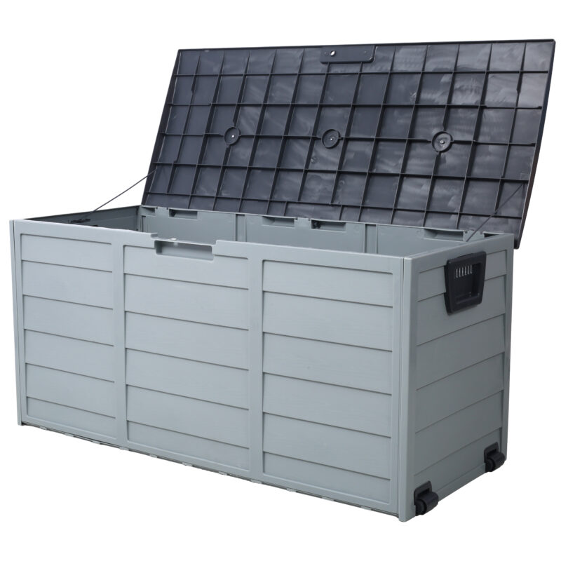 All Weather UV Pool Deck Box Storage Shed Bin Backyard Patio Outdoor w/ Wheel,75 Gallon Resin Deck Box-Organization and Storage for Patio Furniture Outdoor Cushions,Garden Tools and Pool Toys - Image 6