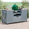 K&K 66.5" Outdoor Kitchen Island for Big Green Egg Grills, Solid Wood Outdoor Grill Cart for Tabletop Grill with Stainless Steel Top, Drawer, Compatible with Large Big Green Egg, Kamado Joe- Grey Blue - Image 4