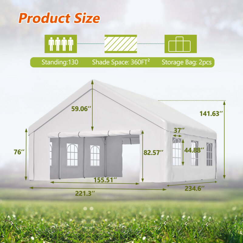 20x20 FT Party Tent with 2 Storage Bags & Removable Sidewalls, Outdoor Canopy Gazebo for Carport Camping Garden Wedding BBQ Commercial - Image 5