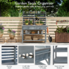 K&K 64.9"H Outdoor Potting Bench Table with Lockable Wheels, Solid Wood Outdoor Kitchen Island with Upper Hutch, Stainless Steel Top, Towel Rack ,Outdoor Storage for Grilling, Lawn Garden -Grey Blue - Image 7
