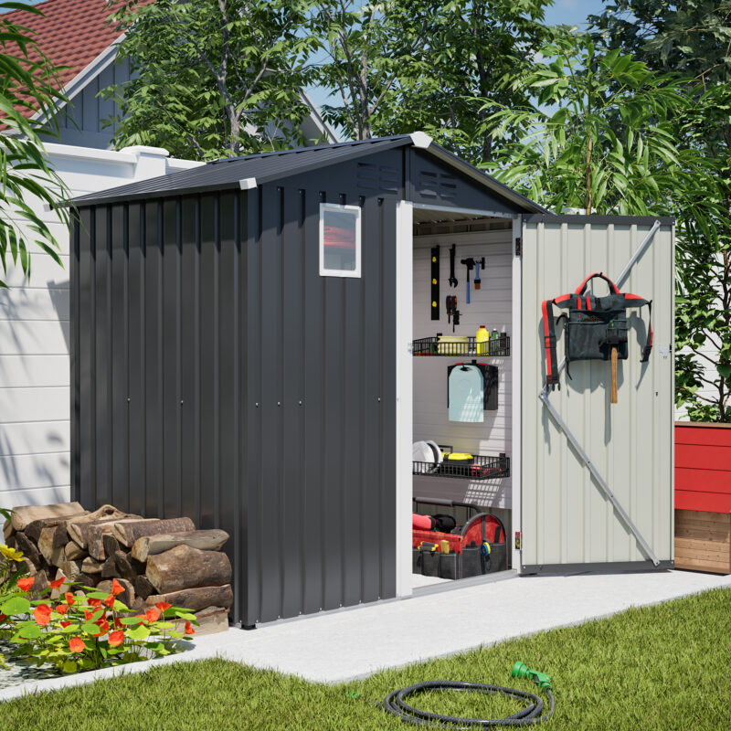 Metal Outdoor Storage Shed 6FT x 4FT, Steel Utility Tool Shed Storage House , Metal Sheds Outdoor Storage for Backyard Garden Patio Lawn (6' x 4'),Gray - Image 12