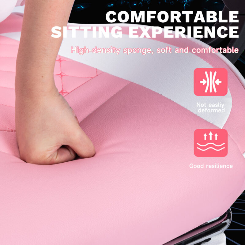 Ergonomic Video Gamer Chairs,Computer Gaming Chairs with Massage Lumbar Support and footrest,Racing Style Computer Chair Adjustable Headrest for Adults,Pink White - Image 8