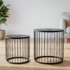2-Pack Solar Powered Nesting Side Table Set, Modern Round End Tables with Solar LED Lights, Metal Wire Cage Accent Tables, Indoor/Outdoor Patio Nightstand for Living Room, Balcony, Garden, Matte Black - Image 3
