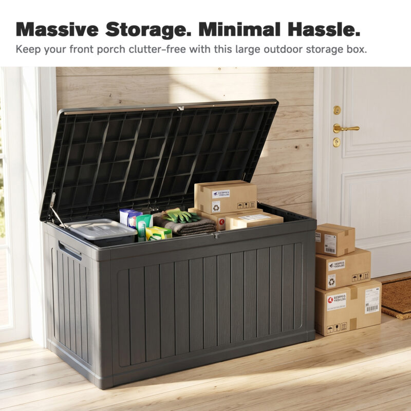 230 Gallon Large Outdoor Storage XXL Deck Box for Patio Furniture, Outdoor Cushions, Garden Tools and Sports/Pools Equipment, Waterproof Resin, Lockable, Black - Image 8