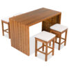 5 Piece Outdoor Bar Set, Patio Acacia Wood Bar Height Table & Four Stools with Cushions, Wood Dining Bar Set for Backyard, Poolside, Balcony, Beige Cushion and Natural Wood - Image 6